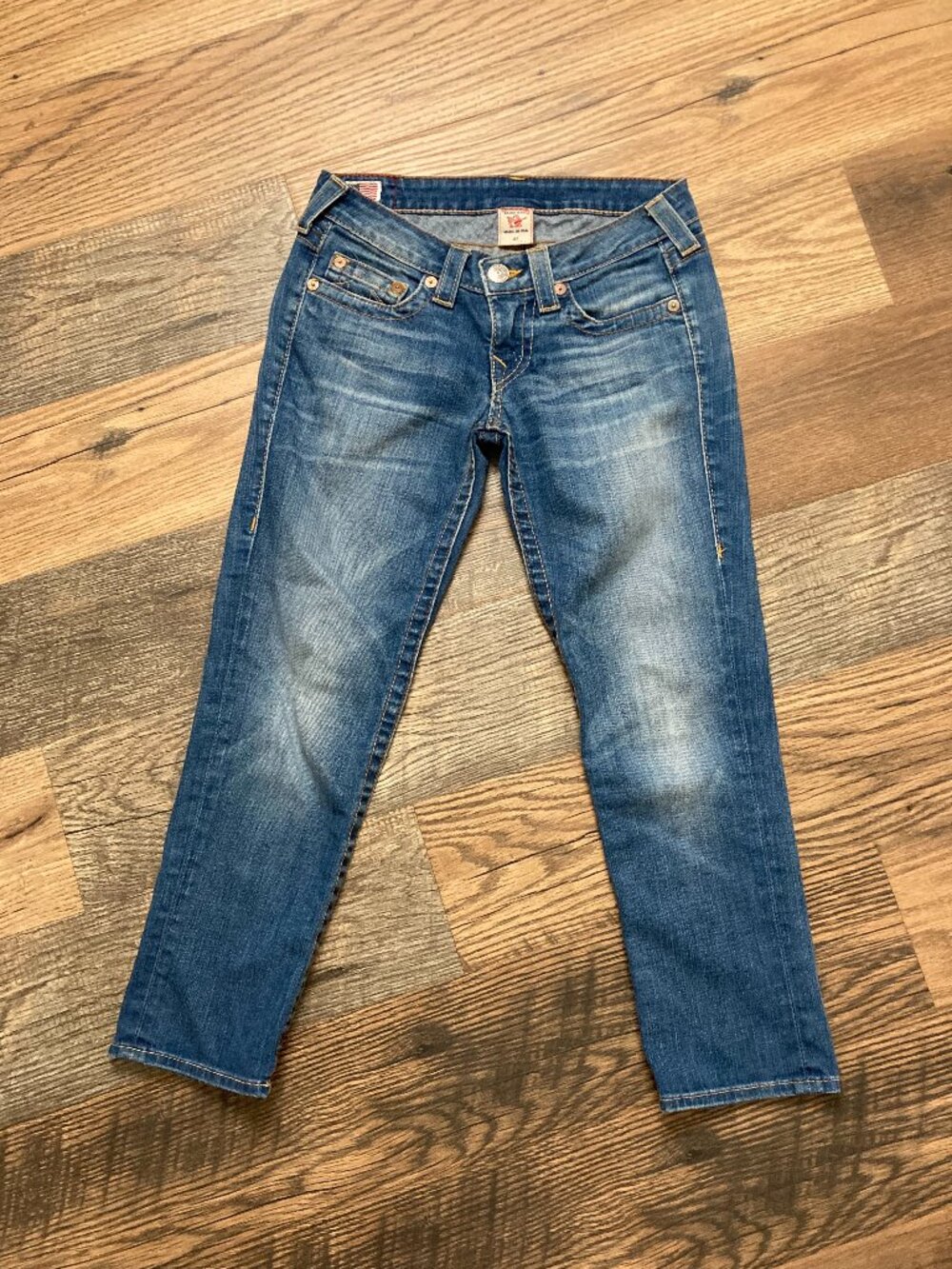 True Religion Lizzy Jeans Women's 27 Blue Skinny Crop Ankle Made USA L 25